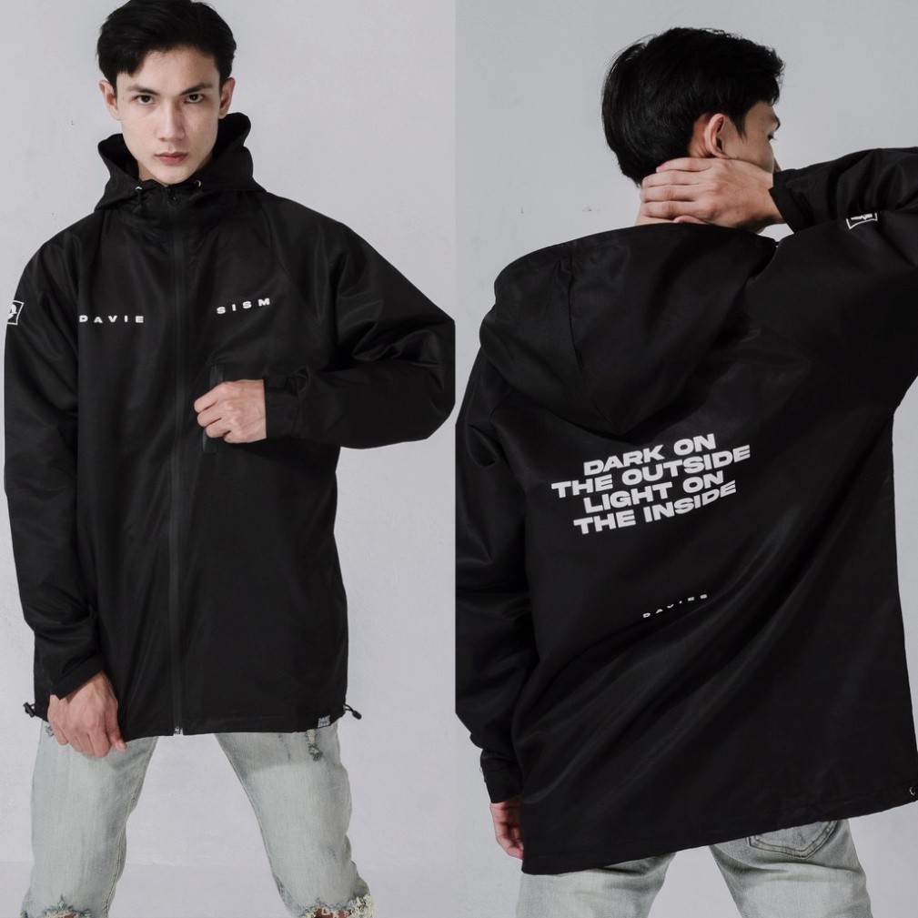Áo khoác dù nam có mũ form rộng màu đen DAVIES - Black Daviesism Jacket.