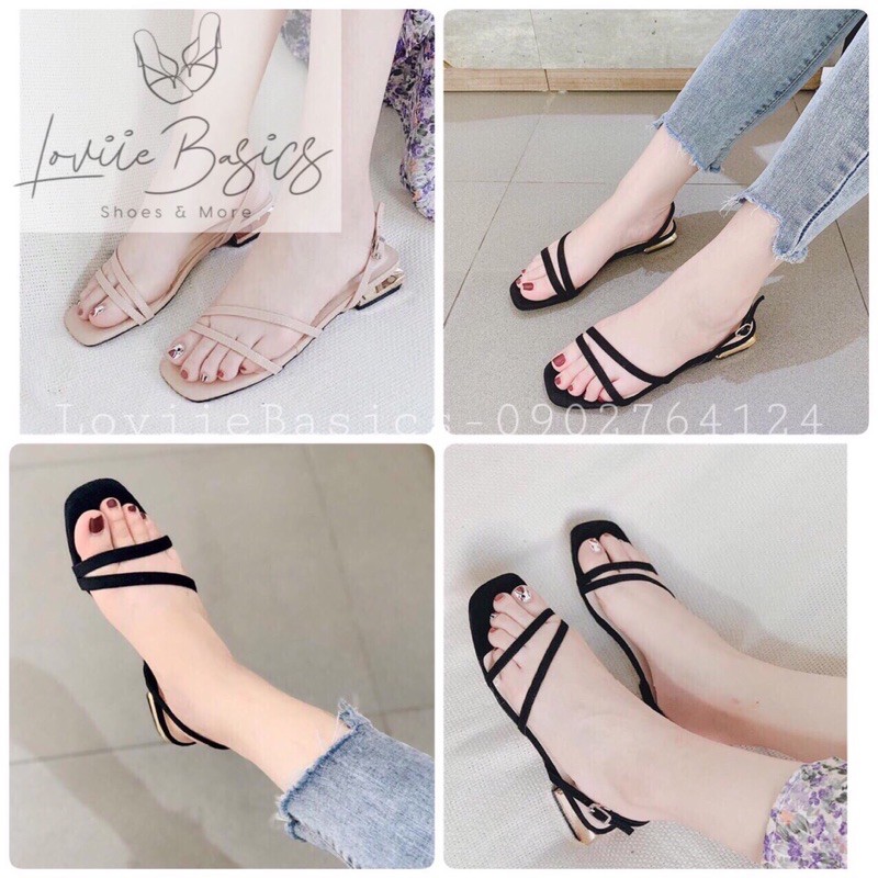 SANDAL NỮ CAO GÓT LOVIIE BASICS - SANDAL ĐẾ BỆT QUAI MẢNH - GIÀY SANDAL CAO GÓT ĐẾ VUÔNG 3CM - XĂNG ĐAN NỮ DÂY G200523