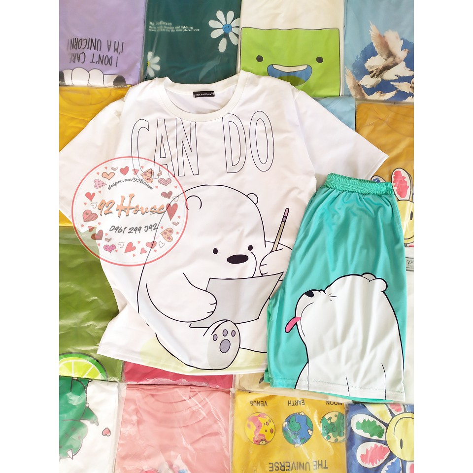 Set đồ bộ cartoon gấu trắng 3D unisex siêu cute