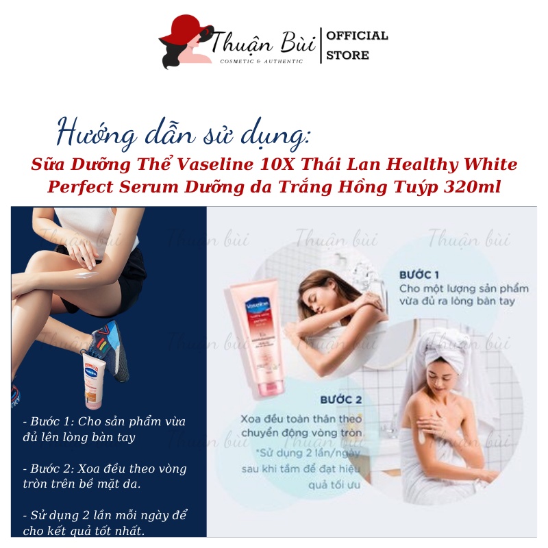 Sữa Dưỡng Thể Vaseline 10X Thái Lan Healthy White Perfect Serum Dưỡng da Trắng Hồng Tuýp 320ml