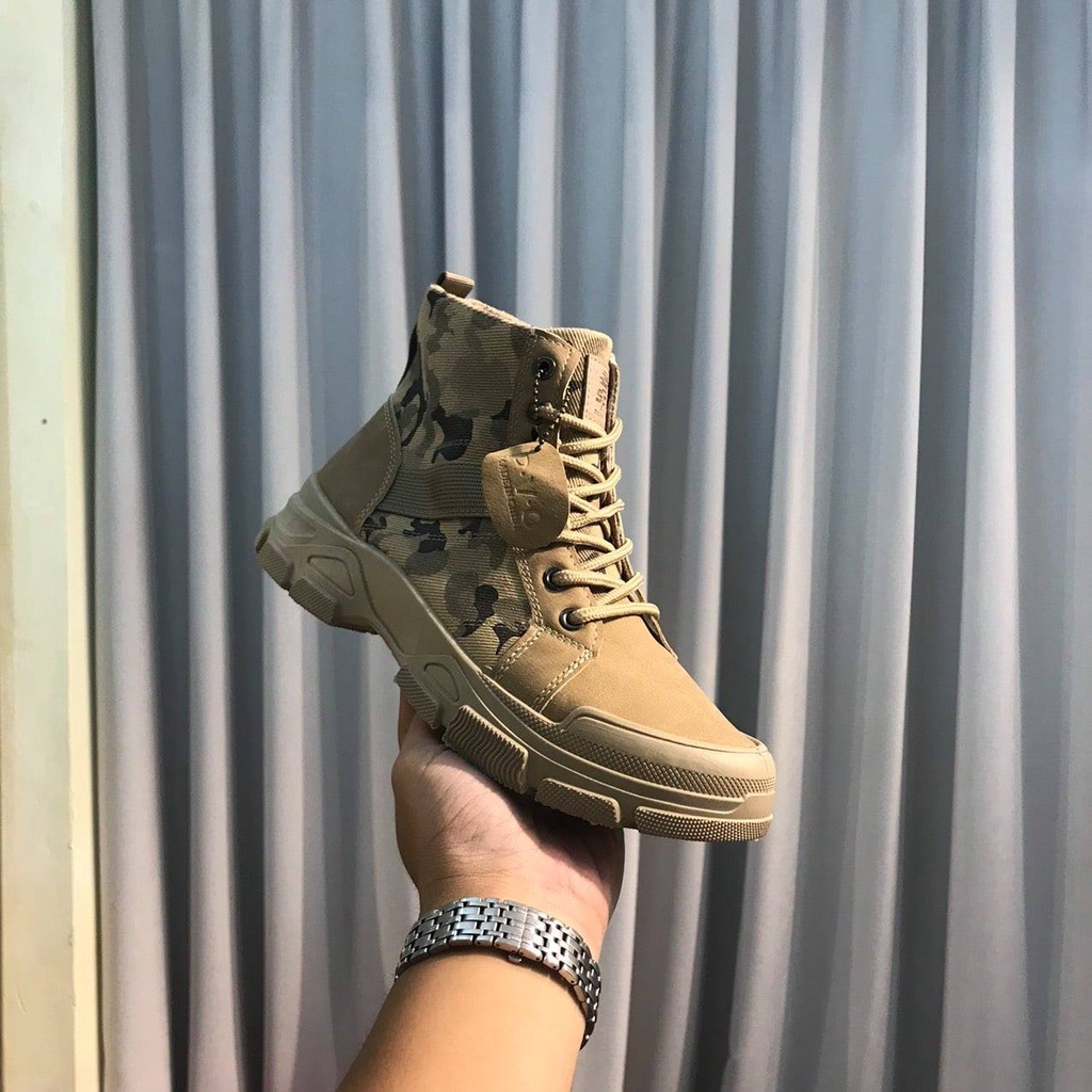 Giày boot nam ZiB272 rằn ri - da và kaki dày dặn - Mẫu mới 2022