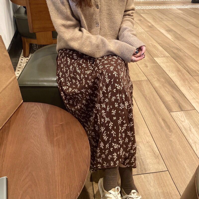 Chân Váy Chữ a Lưng Cao Họa Tiết Hoa Phong Cách Phương Tây Cho Nữ