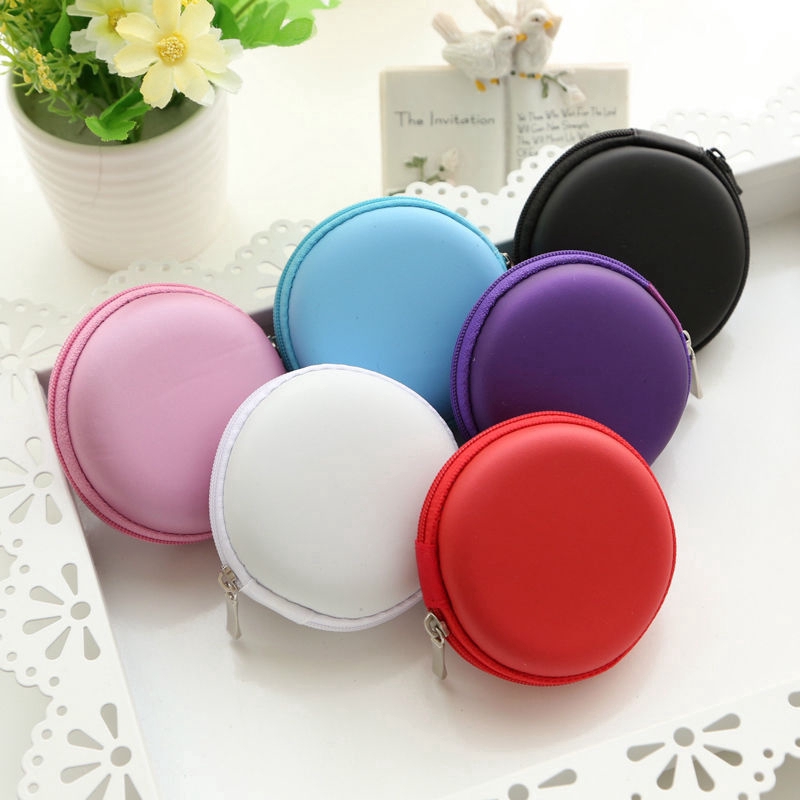 Portable Mini Round Carrying Cases For Earphone Headset Storage Bag