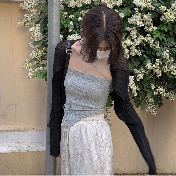 Áo Khoác Cardigan Dệt Kim Mỏng Tay Dài Chống Nắng Phong Cách Pháp Thời Trang Mùa Hè Cho Nữ