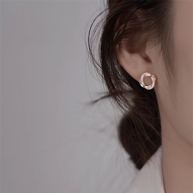 Bông tai mạ bạc 925 hình tròn đính đá phong cách Hàn Quốc F150