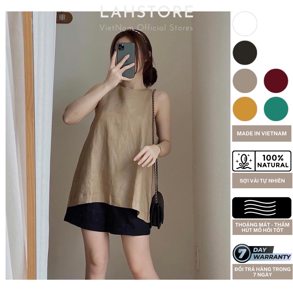 Set Đồ Linen Nữ Bigsize Áo Sát Nách Dáng Yếm Xẻ Sau và Quần Short LAHSTORE (Be)