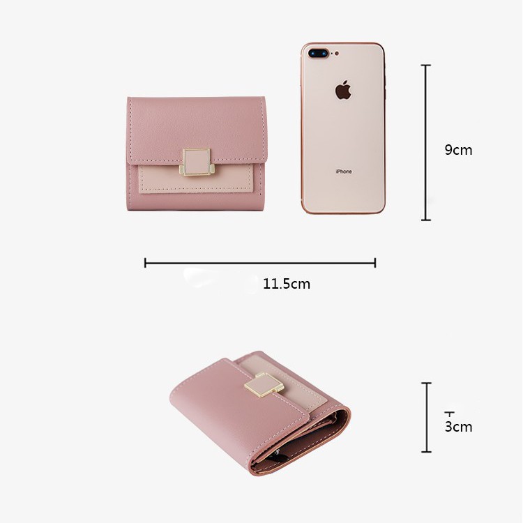 Ví nữ mini PaPu nhiều ngăn, da trơn phối màu phong cách Hàn Quốc - VN13 | BigBuy360 - bigbuy360.vn
