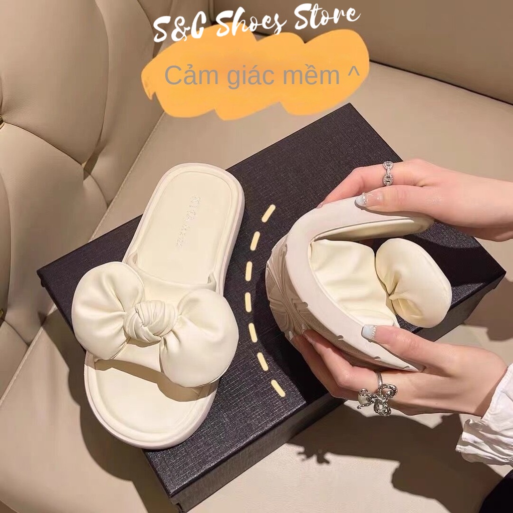 Dép Sandal Cao Gót Đế Xuồng Đính Nơ Phong Cách Hàn Quốc Mùa Hè 2022 Cho Nữ