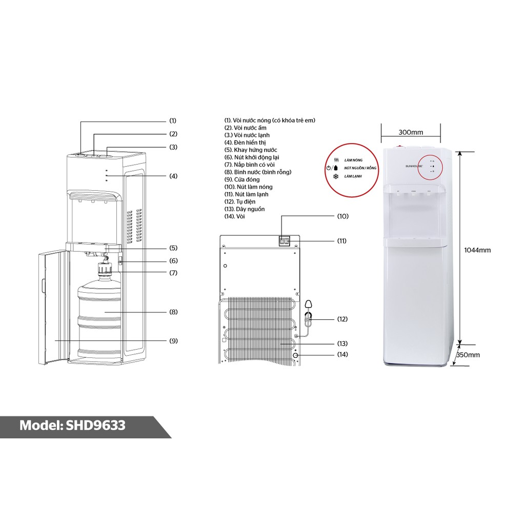 Cây nước nóng lạnh Sunhouse SHD9633