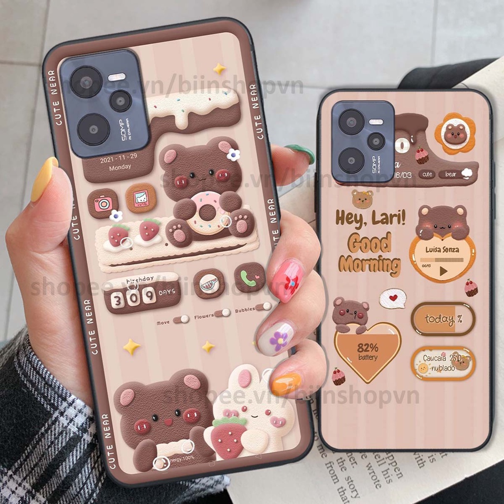 Ốp Realme C35 in 3D icon gấu nổi siêu xinh, siêu đáng yêu, cá tính phong cách