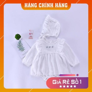 [Khuyến Mãi Sốc] Sét Váy Body Cánh Tiên Dài Tay Đầy Tháng/ Thôi Nôi Cho Bé Gái vải đũi mát (Kèm Mũ Bèo Tiểu Thư)