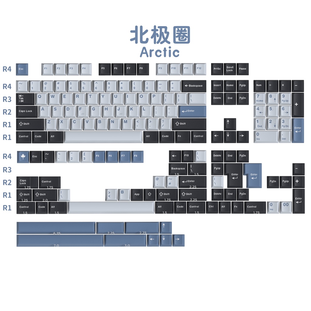 Keycap GMK Arctic v2 clone, nhựa doubleshot, 170 nút bàn phím cơ, cherry profile