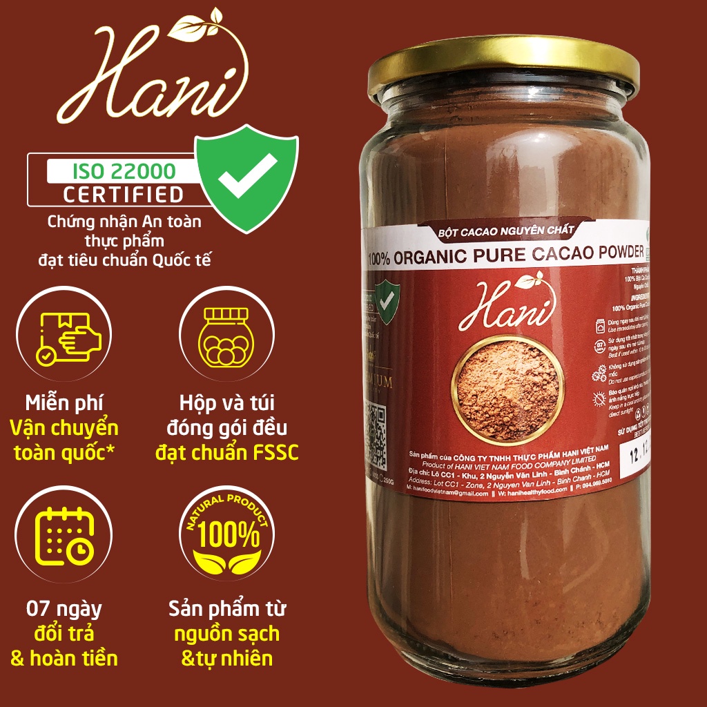 500g Bột Cacao Organic Nguyên Chất Hữu cơ Tây Nguyên Cao Cấp Cargill Indo Hỗ Trợ Giảm Cân  Dinh dưỡng  HANI FOOD