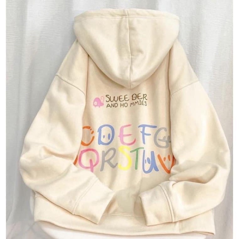 Áo Khoác Hoodie Chữ 7Màu Form Rộng Unisex ABC Vải Nỉ Bông Mũ 2 Lớp Dày Dặn -Ảnh Thật
