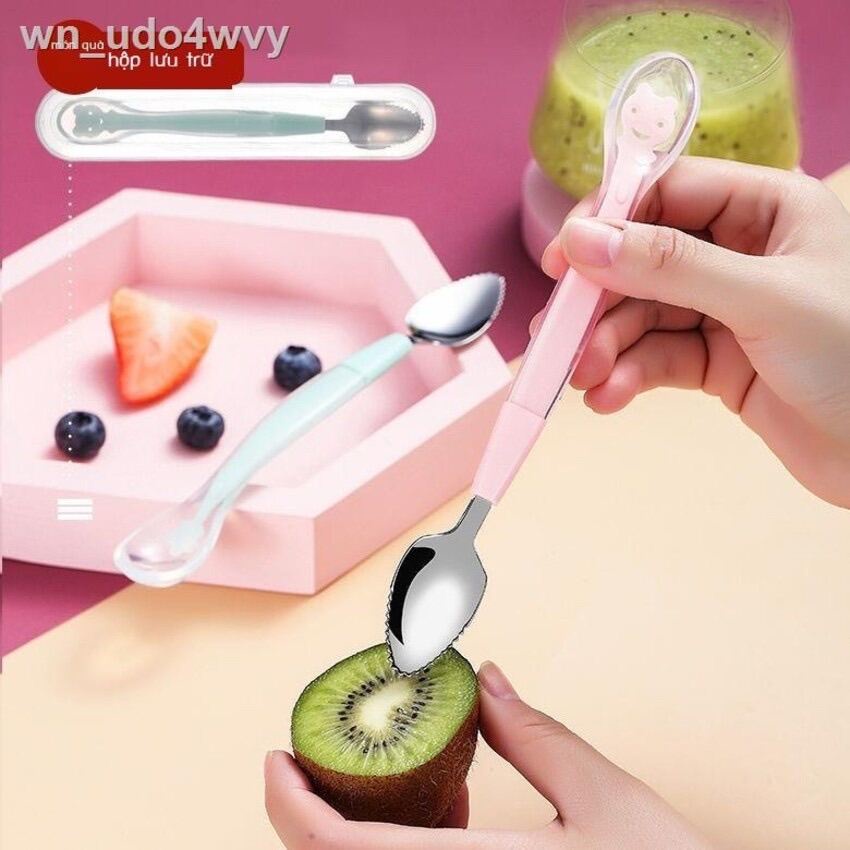 Thìa Nạo Trái Cây Ăn Dặm Cho Bé Silicon &amp; Inox