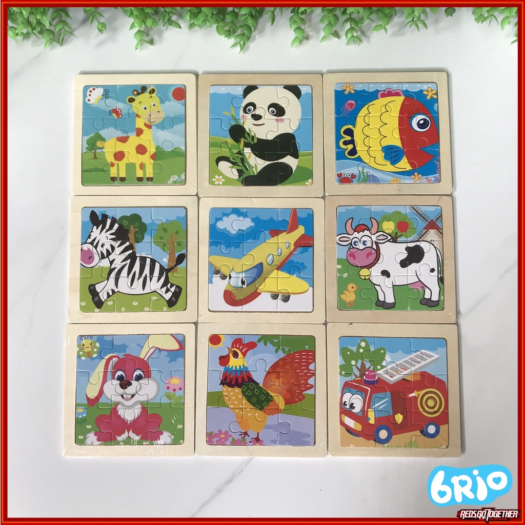 Đồ chơi xếp hình, tranh ghép gỗ hình con vật cho bé size 11x11cm