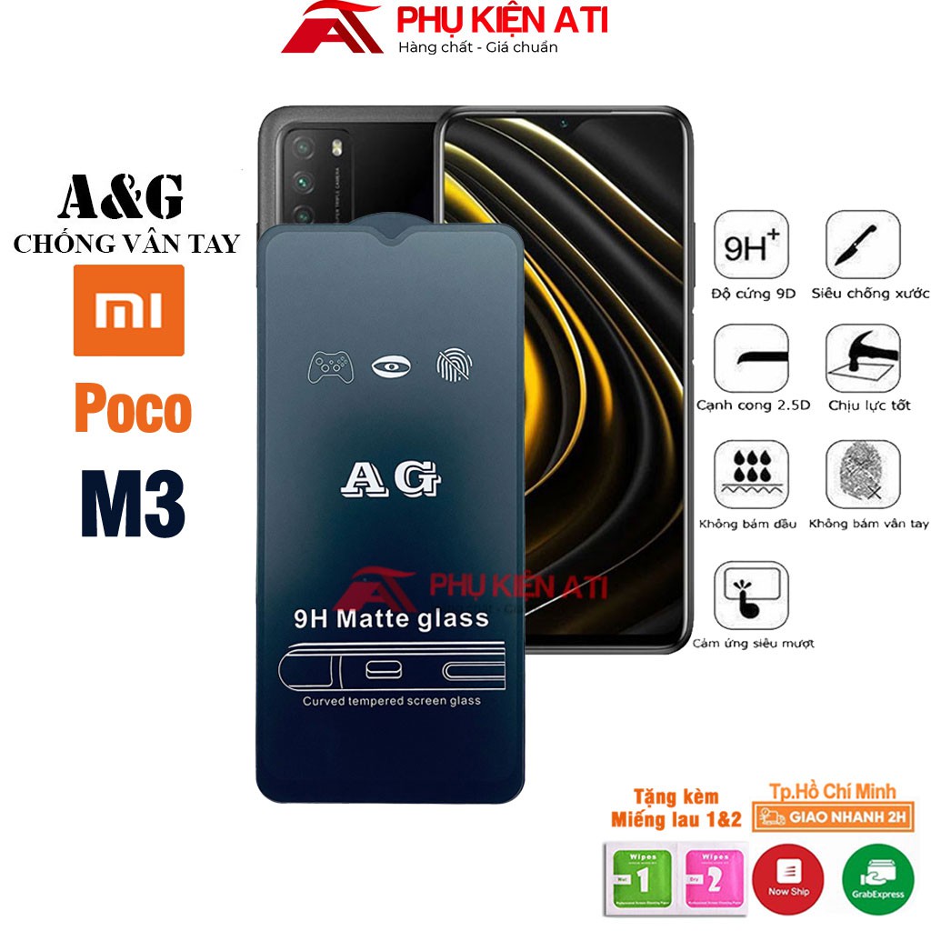 Kính cường lực Poco M3 / Poco M3 Pro - Full màn, cảm giác lướt mượt mà, bề mặt nhám chống lóa - Phụ kiện ATI