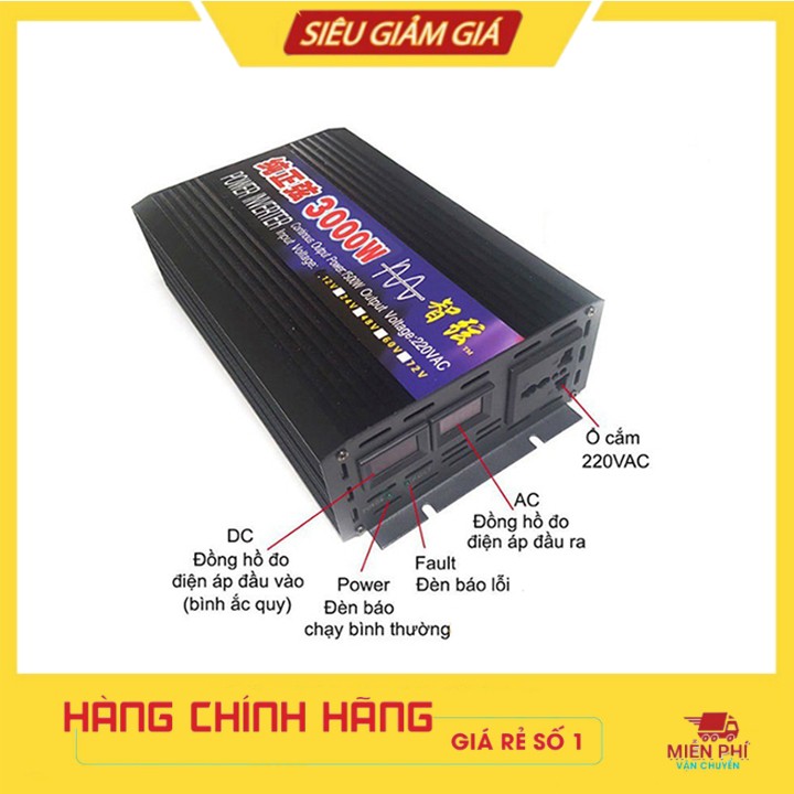 Bộ Chuyển Đổi Nguồn Điện 12V Lên 220V 3000W Sin Chuẩn