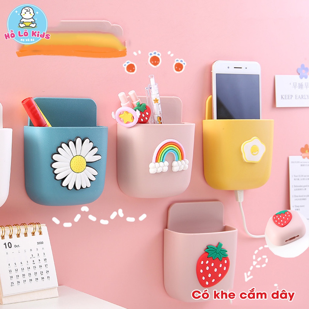 Hộp dán tường đựng điều khiển tivi, điều hòa, điện thoại có lỗ cắm sạc treo tường tiện lợi Hồ Lô Kids