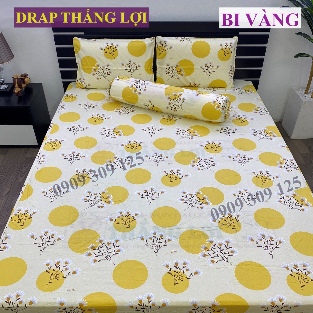 Drap Thắng Lợi, ga giường cao cấp chuẩn logo cotton 100% mẫu BI VÀNG