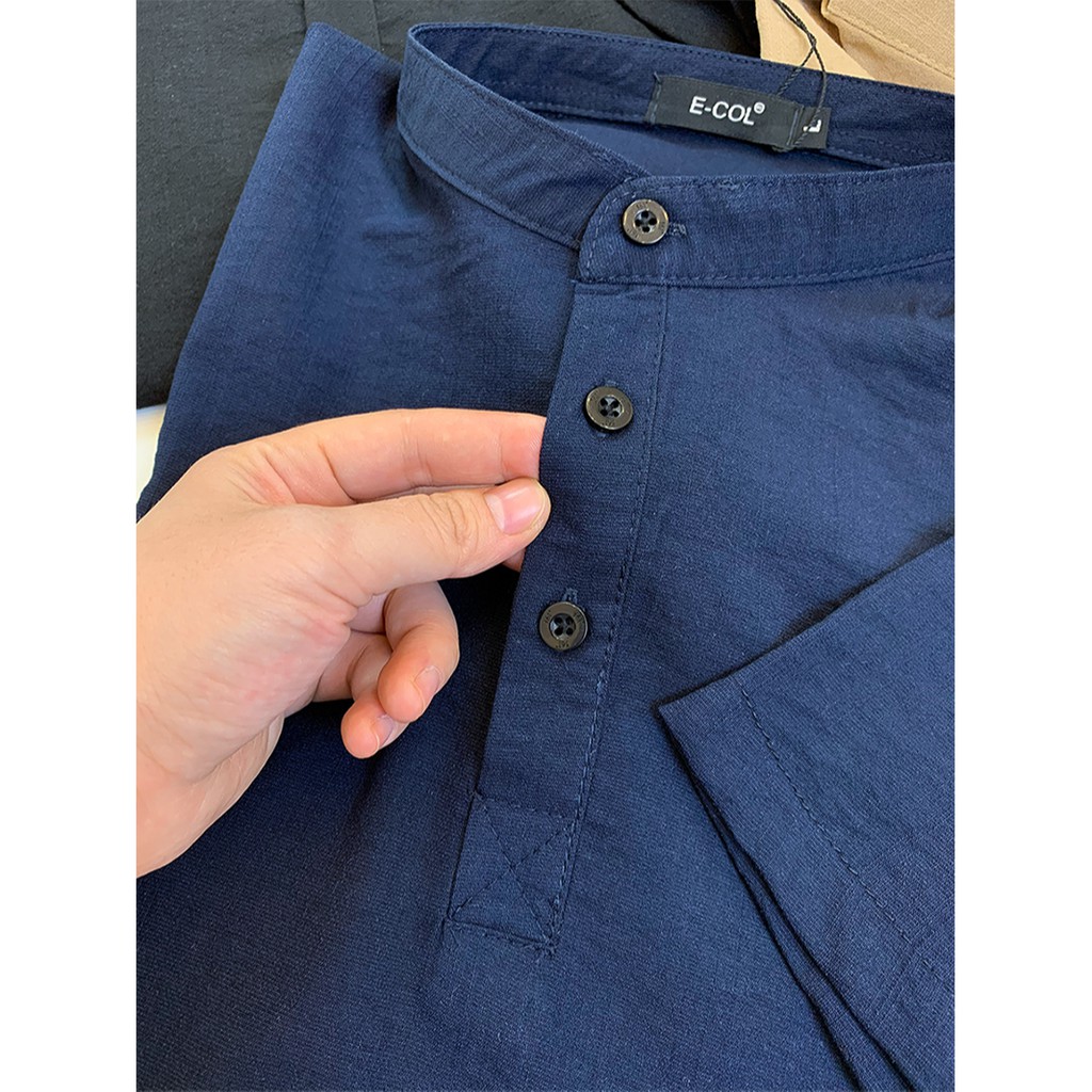 Áo Đũi Nam Cổ Tàu E-COL (48-85kg) Sợi tự nhiên Mát - Mềm - Nhẹ | BigBuy360 - bigbuy360.vn