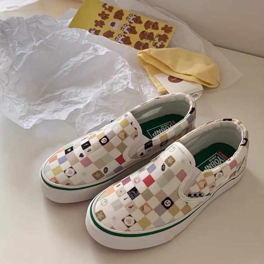 CÓ SĂN - Giầy lười nữ không dây kẻ caro màu sắc ulzzang