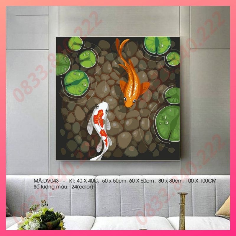 Tranh tô màu theo số Mẫu tranh đàn cá sơn dầu số hóa - Kích thước 40x50cm