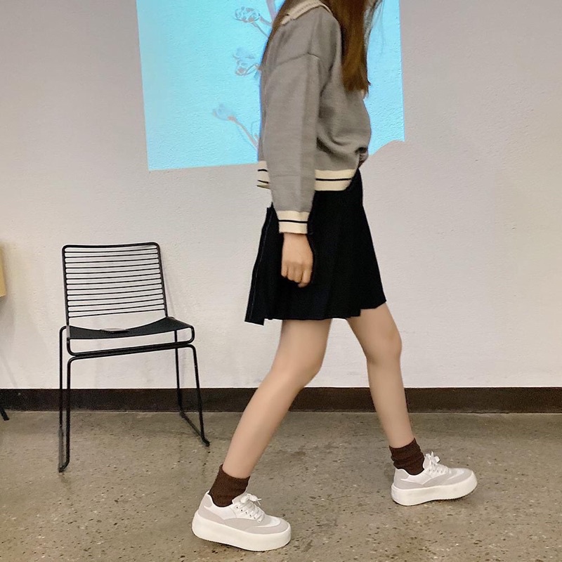 Giày ROSE BLACKPINK xám trắng đế bánh mì êm chân siêu hottrend