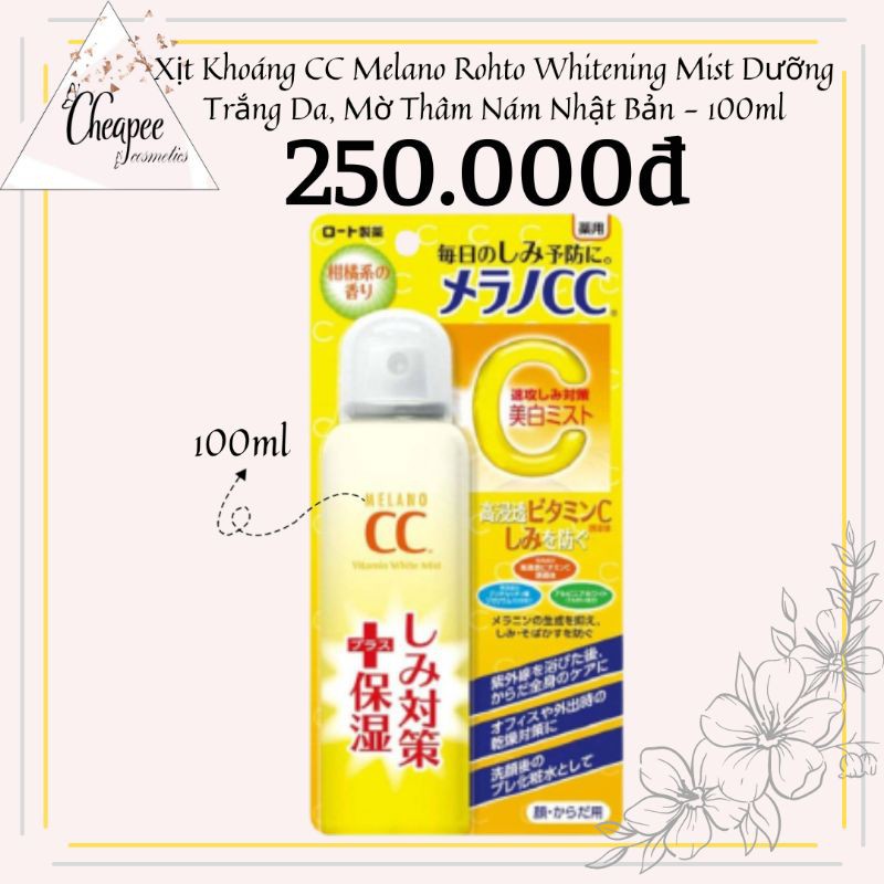 Xịt Khoáng Melano CC Rohto Whitening Mist Dưỡng Trắng Da, Mờ Thâm Nám Nhật Bản - 100ml