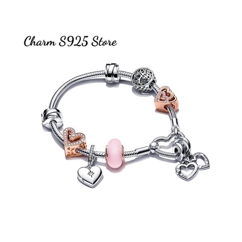 charm pan treo trái tim đính đá mở ra bạc s925 cao cấp