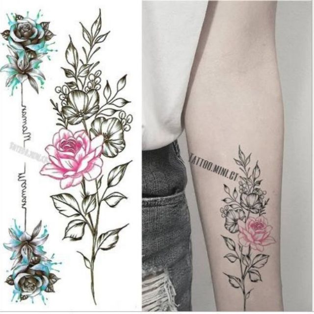 Hình xăm tatoo hoa nghệ thuật size vừa Tl219, size &lt; 9x19cm