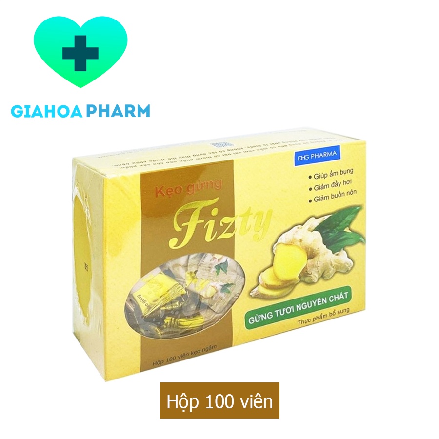 Kẹo gừng Fizty giúp ấm bụng, giảm đầy hơi, buồn nôn (DHG) - Hộp 100 viên