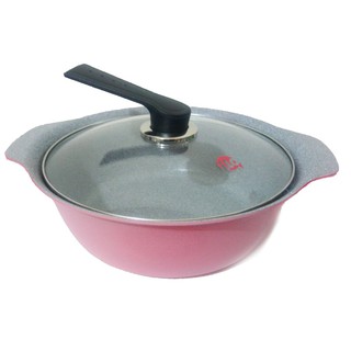 Nồi Ceramic vân đá đáy từ ILO Hàn Quốc bếp từ nắp kính màu hồng ( 27cm )