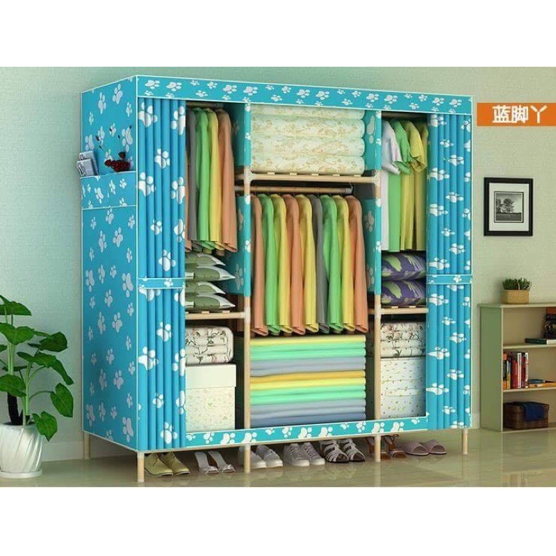 Tủ vải khung gỗ 3 buồng ảnh thật (hàng loại 1) | BigBuy360 - bigbuy360.vn