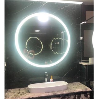 Gương tròn led phun cát viền ngoài
