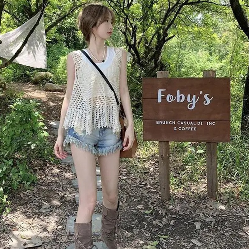 Áo Tank Top Dệt Kim Sát Nách Dáng Rộng Cổ Chữ V Thời Trang Mùa Hè Cho Nữ