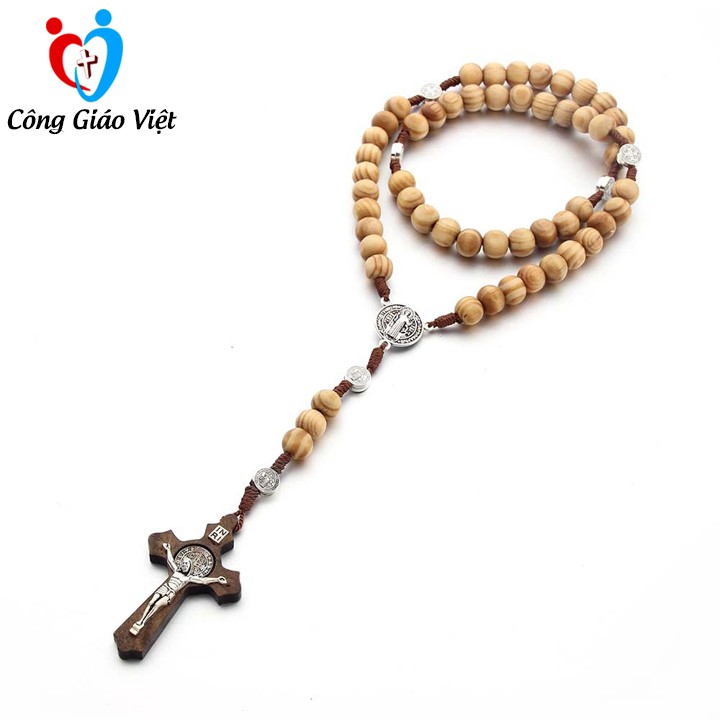 Vòng mân côi thánh giá 50 hạt gỗ cao cấp, chuỗi tràng hạt mân côi Công Giáo hạt gỗ hand made