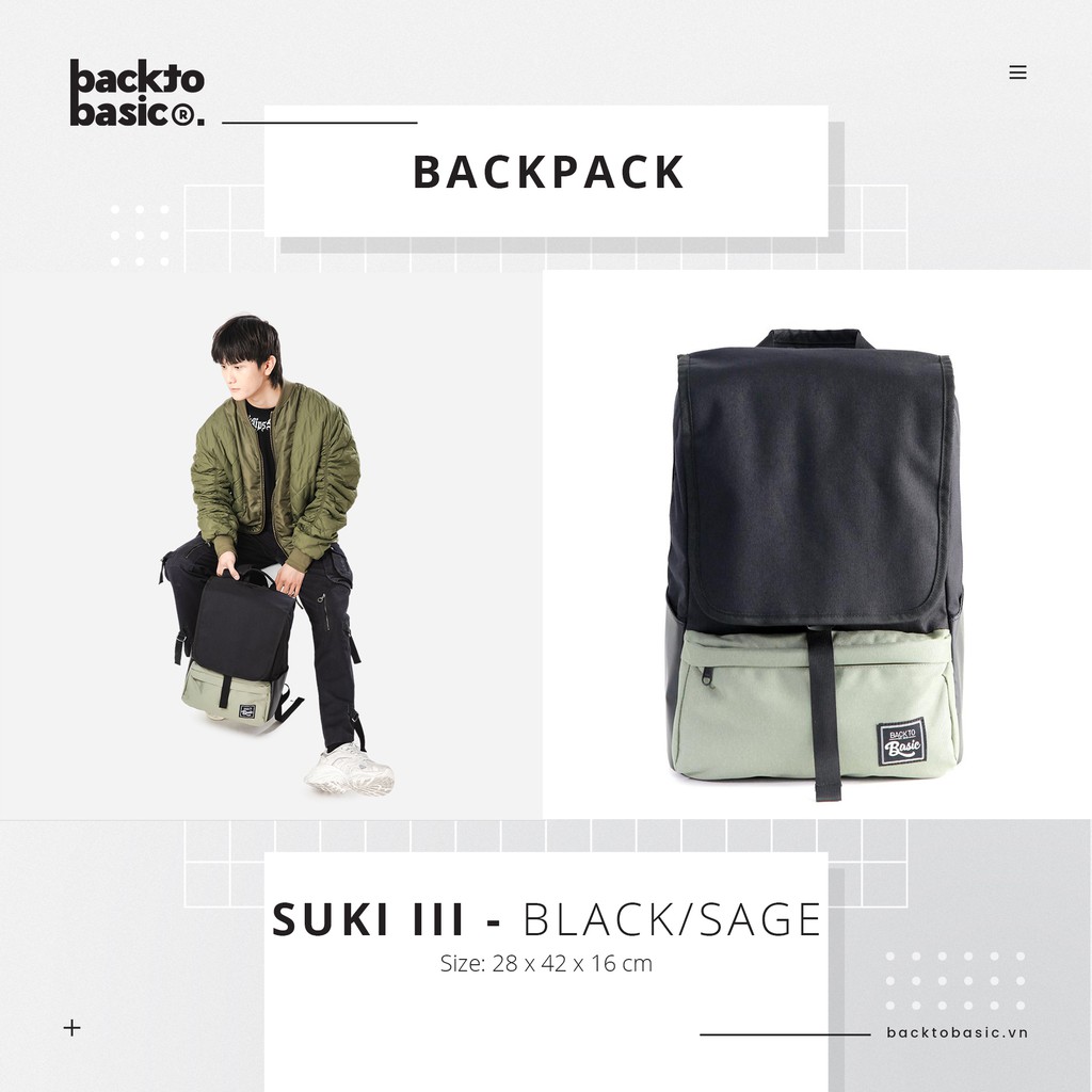 Balo nhiều ngăn Back To Basic - SUKI III màu phối, chống nước tốt, có ngăn laptop riêng