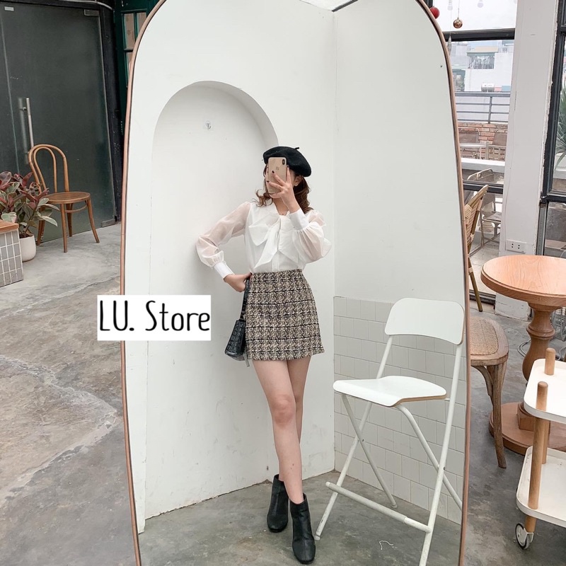 Áo Sơ Mi Nữ Voan trắng kiểu Organza buộc nơ tay phồng thiết kế dáng suông tiểu thư đẹp trẻ trung cúc ngọc Hàg Quảng Châu | BigBuy360 - bigbuy360.vn