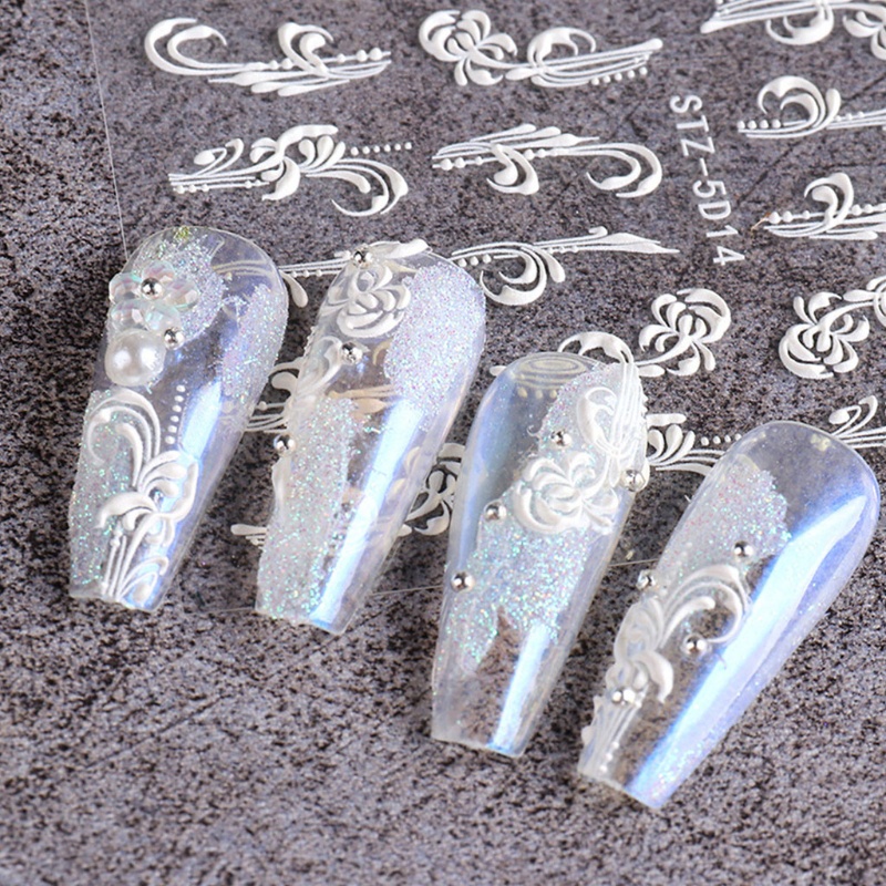 Miếng Dán Móng Tay Tự Dính Họa Tiết Bông Tuyết Giáng Sinh Màu Trắng