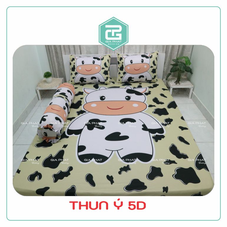 Bộ Ga giường Drap Thun Lạnh Ý 5D  họa tiết Hoạt hình cho bé, dễ thương