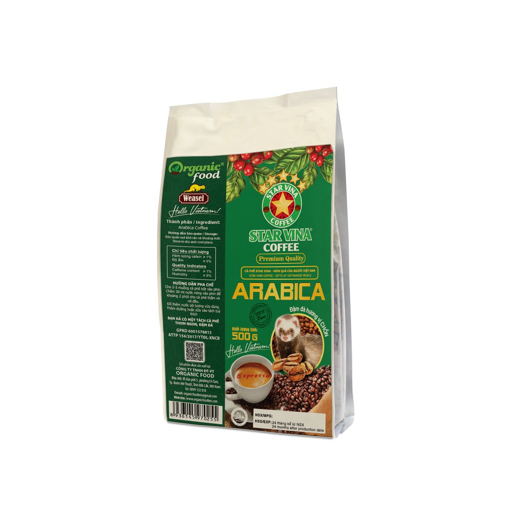 Cà Phê Hạt Bột Arabica Rang Xay Nguyên chất 100% - Túi 500gr