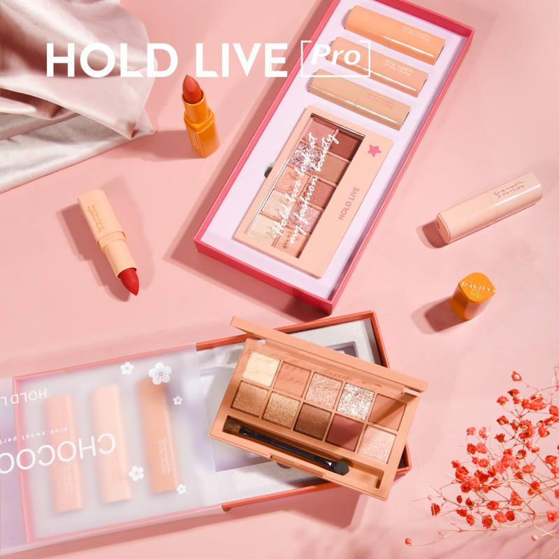 [HOLDLIVE ] Set trang điểm 1 bảng phấn mắt và 3 màu son HOLDLIVE Chocochoke Pink Sweet Perfect Suit