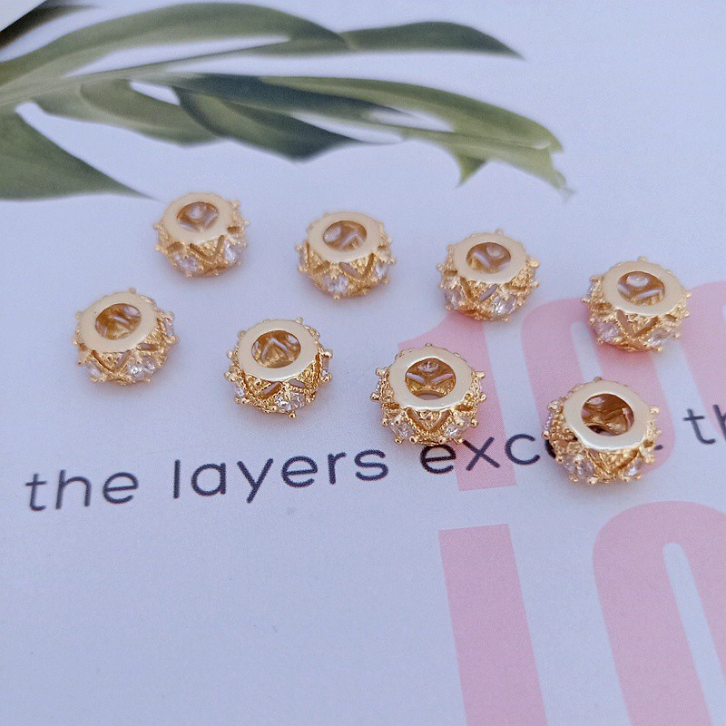 [Little Blu] Hạt Cườm Màu Vàng Đồng 18K Lỗ To Chuyển Đổi Hạt Làm Thủ Công Thời Trang Mới