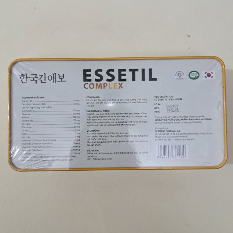 Viên uống giải đọc gan ARGININ 500mg - Silymarin 100mg -  ESSETIL BCOMPLEX_Hộp 60 vên