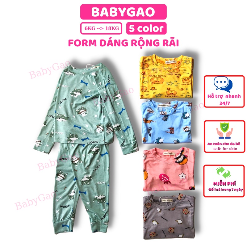 Bộ Dài Tay Cho Bé Trai Bé Gái Vải Thun Lạnh Siêu Mát Đồ Bộ Dài Tay Thu Đông Cho Bé Mặc Ngủ Máy Lạnh BabyGao