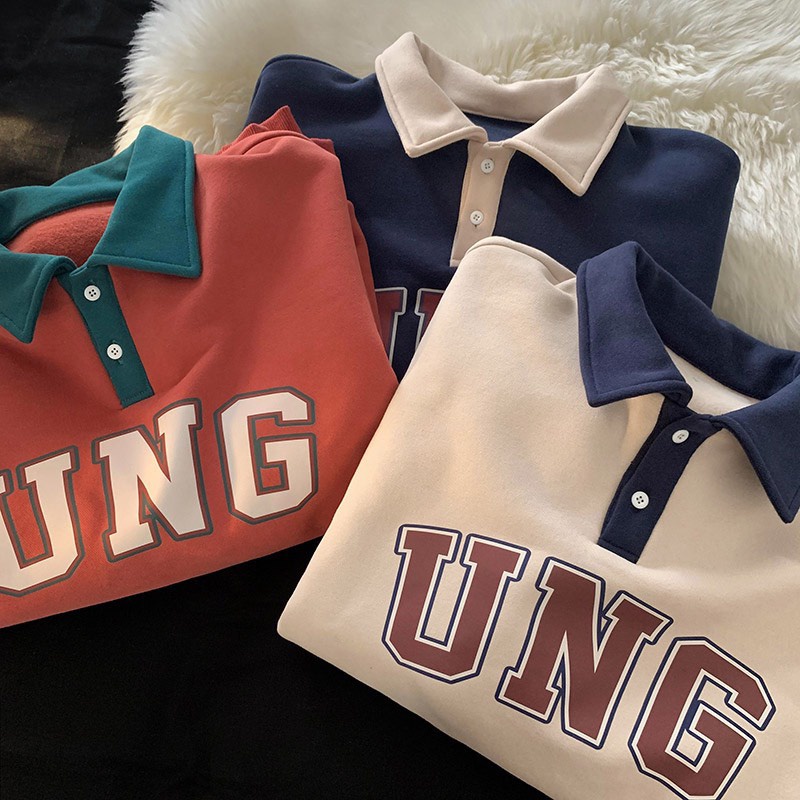 Áo Thun Polo Cổ Bẻ Dài Tay UNG Dáng Rộng Unisex Nam Nữ Chất Đẹp Uzzlang