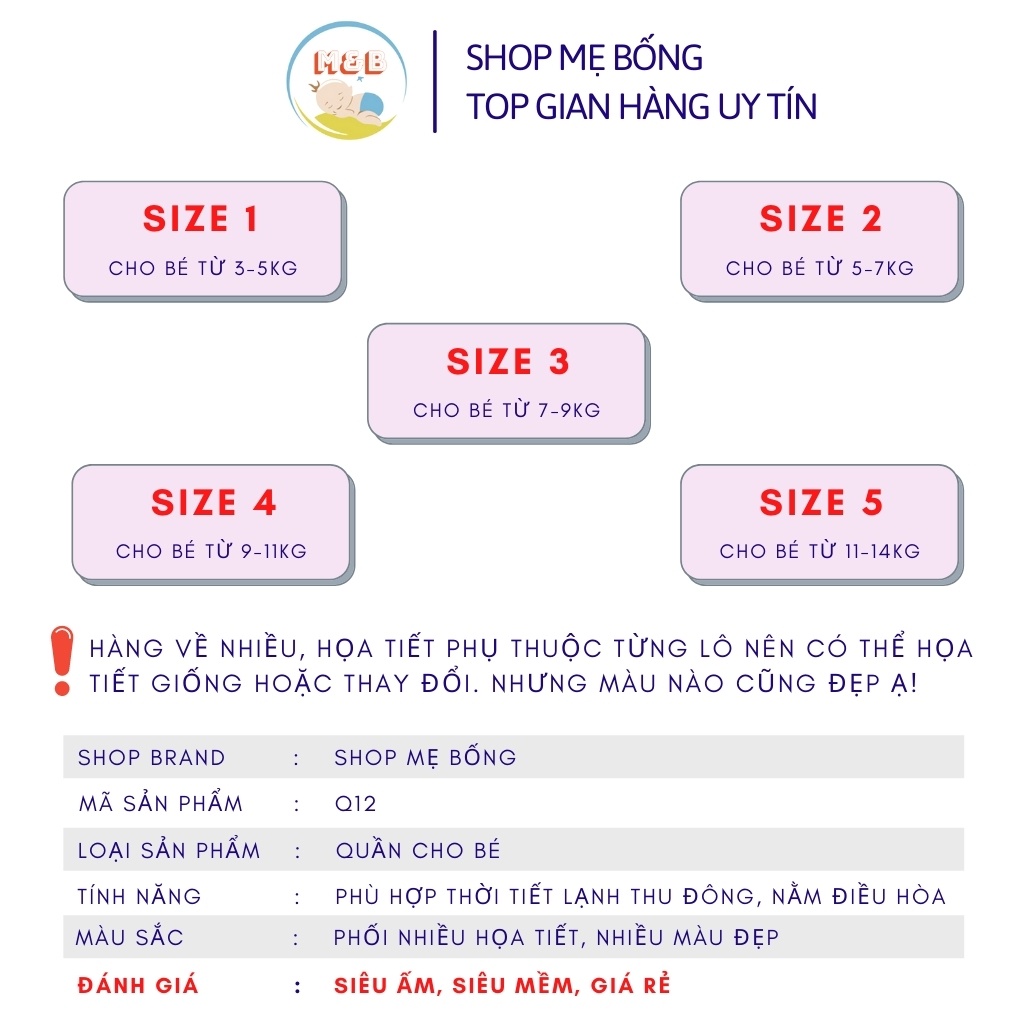 Quần nỉ bông ấm cho bé hàng đẹp quần nỉ lót lông thu đông cho bé trai gái sơ sinh từ 3-14kg – Q12