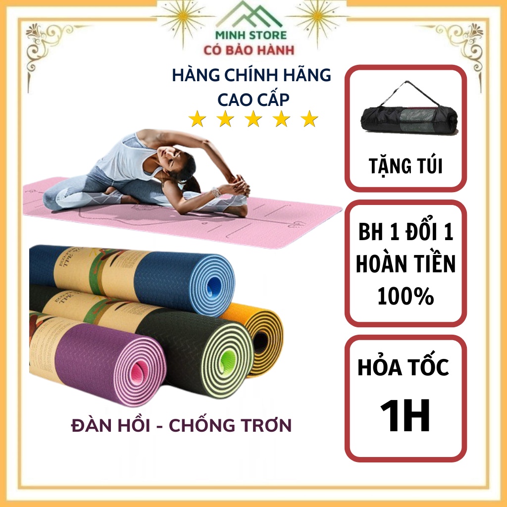 Thảm Tập Yoga [ TẶNG TÚI ] 6mm 8mm Định Tuyến 2 Lớp TPE Cao Cấp Chống Trượt