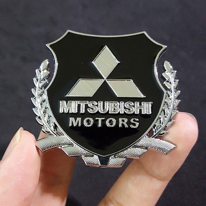 Bộ 2 miếng dán logo kim loại chữ MITSUBISHI bông lúa